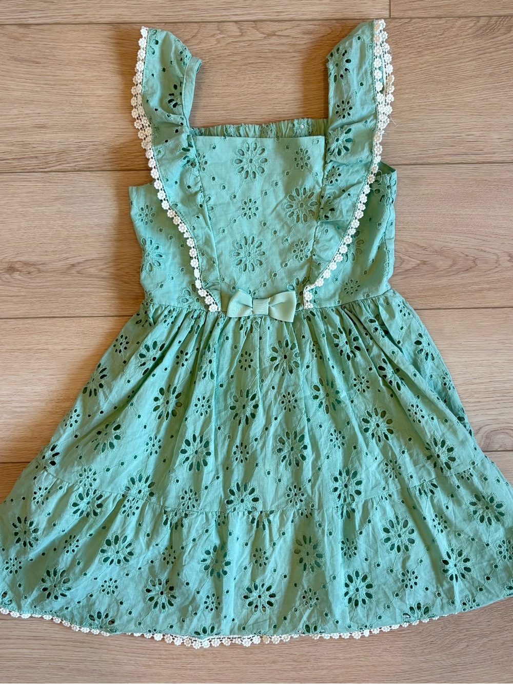 Blueberi Boulevard Mint Eyelet Dress with Bow and Trim